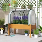 Raised Garden Bed Outdoor Elevated Wood Planter Box w/ PE Cover, Sand