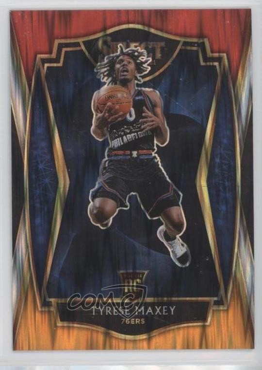 2020 Panini Select Premier Level Red White Orange Flash Prizm Tyrese Maxey 4g0