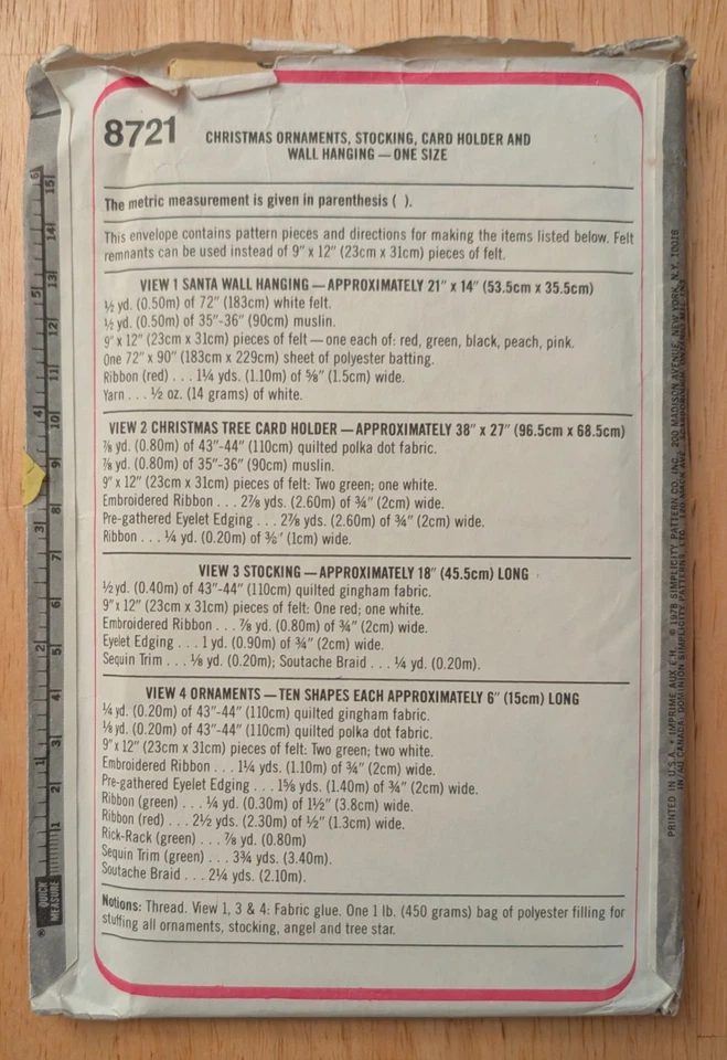 Simplicity 8721 Christmas Accessory Pattern Ornament Stocking One Size Uncut - Image 2 of 2