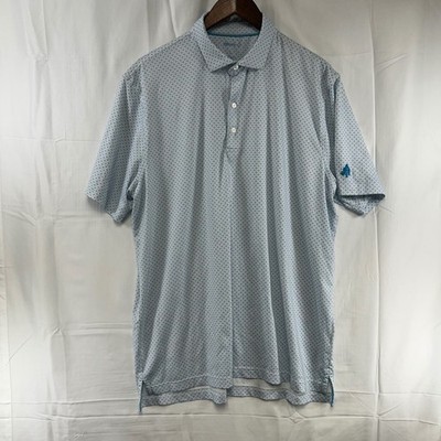 Johnnie-O Polo Shirt Mens Large Blue Geometric Micro Print Performance Stretch