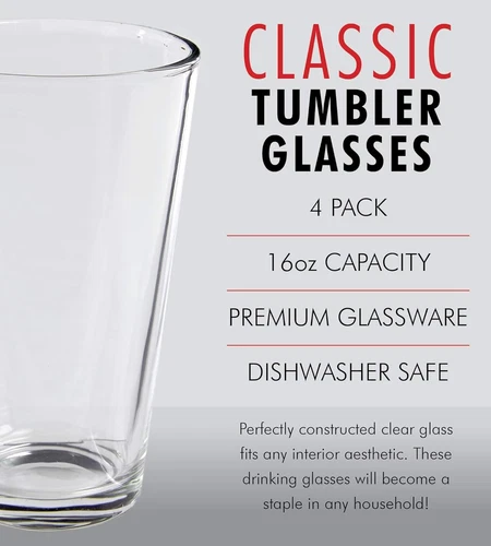 Pint Beer Glasses Set of 4 – 16 oz Tall Clear 4 Count (Pack 1), - Picture 3 of 5