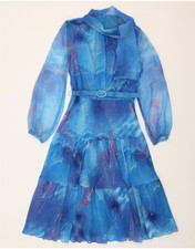VINTAGE Womens Long Sleeve A-Line Dress EU 38 Medium Blue Floral CY04