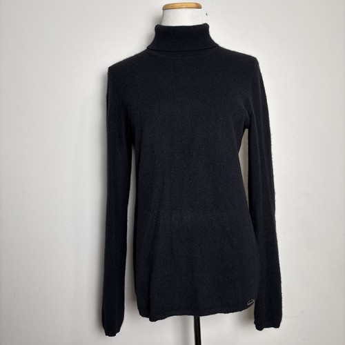 Tory Burch Cashmere Sweater Size Large Black Turtleneck Logo Classic Luxury