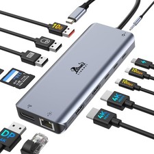 13-in-1 Laptop Docking Station - Dual HDMI, DisplayPort, 10Gbps USB Hub, 100W PD