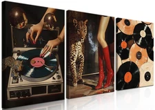 Best Framed Trendy Leopard Canvas Wall Art Set of 3 Funky Cheetah Music Vinyl