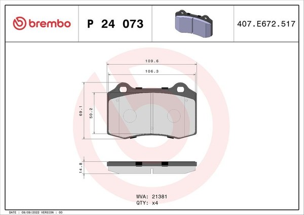 Brembo Bremsbelagsatz, Scheibenbremse P 24 073 FüR Ford CitroËN-image