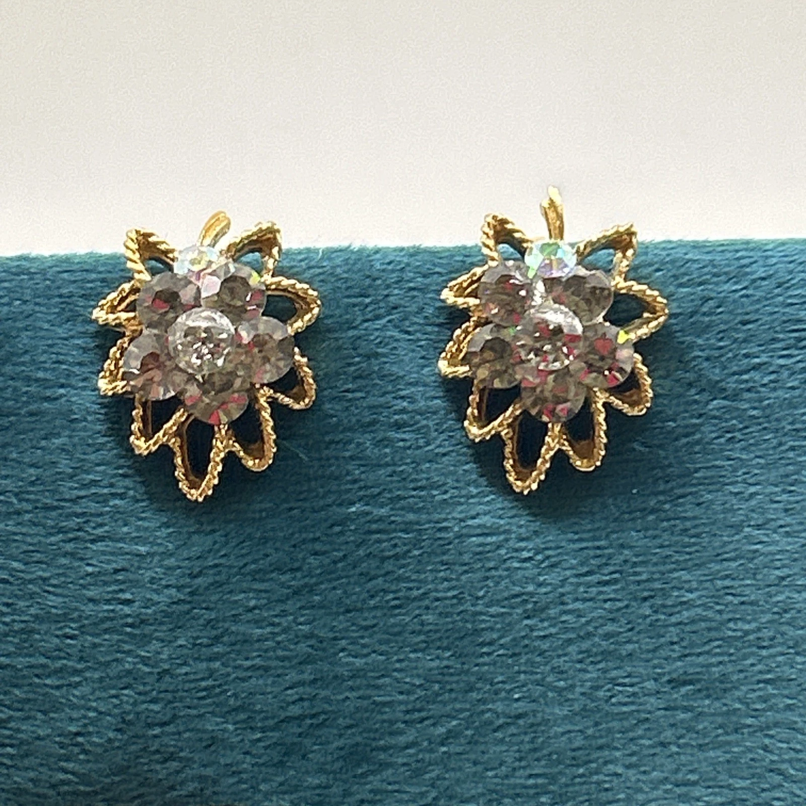 Boucle D’oreille vintage fantaisie Grappe De Raisins Doré   Strass Gris Clips