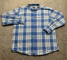 Untuckit Shirt Mens XL Blue White Button up Long Sleeve Plaid Pocket Adult