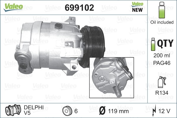 Valeo 699102 Kompressor, Klimaanlage FÜR Holden Opel Vauxhall-image