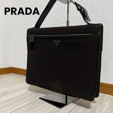 Excellent Condition PRADA Business Bag Wool Enamel Triangle Plate Brown From Jap