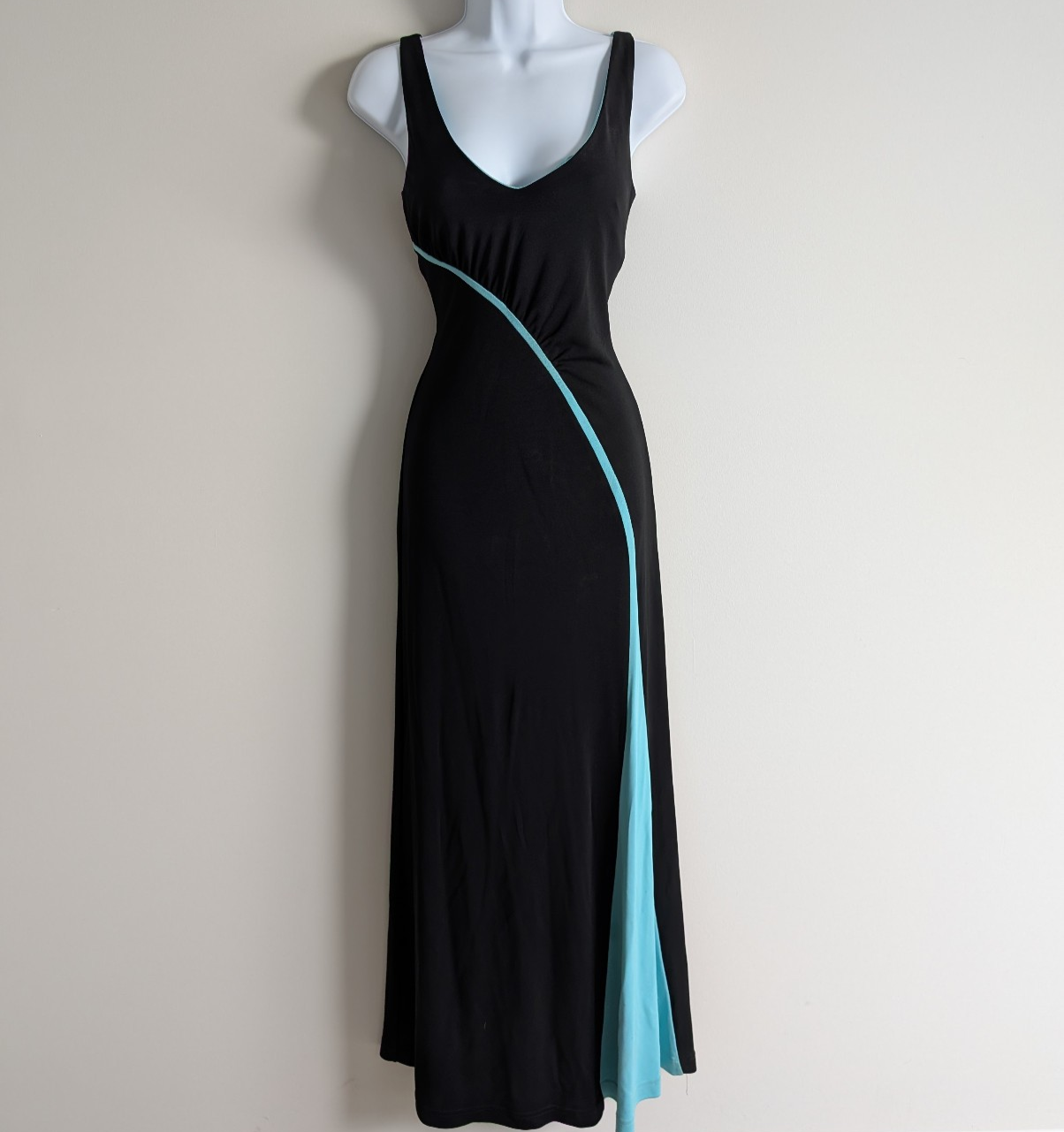 Vintage BCBG Maxadria Dress Womens Medium Formal Prom Color Block 90s Teal Y2K