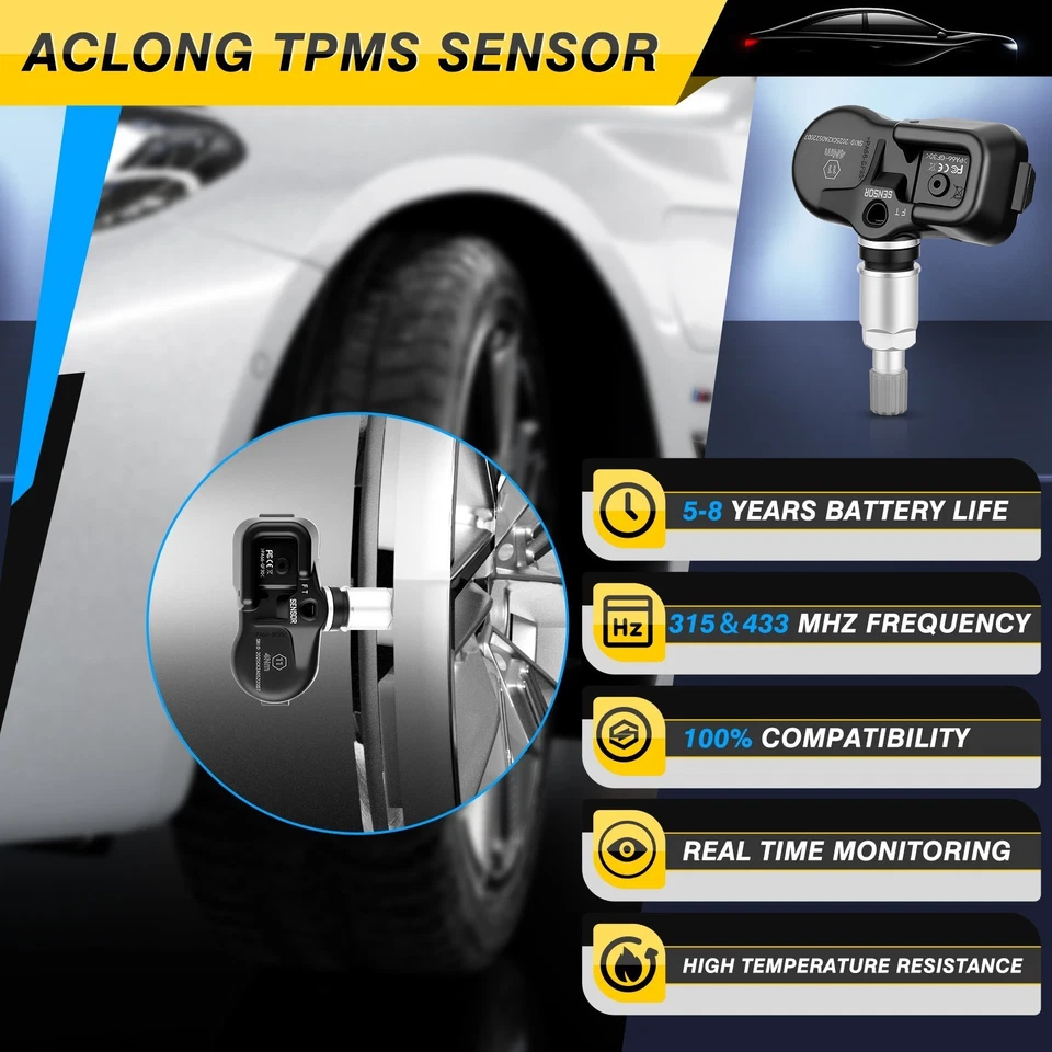 Juego de 4 sensores de presión de neumáticos TPMS de 315 MHz/433 MHz para Toyota Camry RAV4 Tacoma Foto 2 de 4