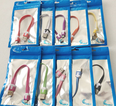 SHORT 8'' FLAT NOODLE USB Data Sync charger Cable micro FOR samsung galaxy s3 s4