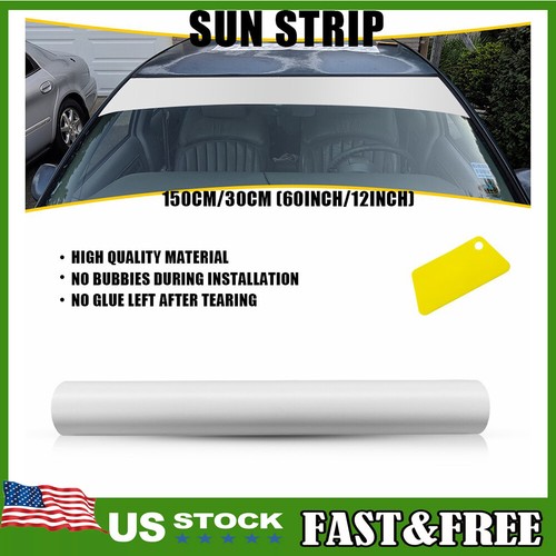 Universal Windshield Banner Matte Vinyl White Decal Sun Strip 60"x12" - 第 1/10 張圖片