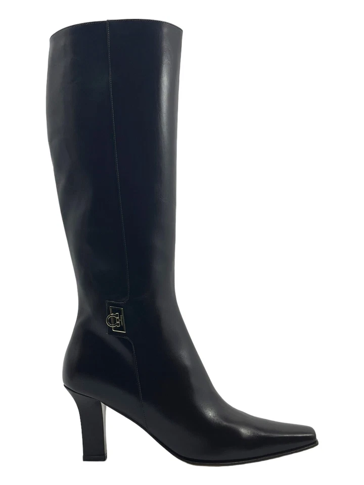 Botas GANCINI de cuero vintage FERRAGAMO para mujer 6,5B 6,5 B hasta la rodilla de montar nuevas de stock Foto 2 de 4