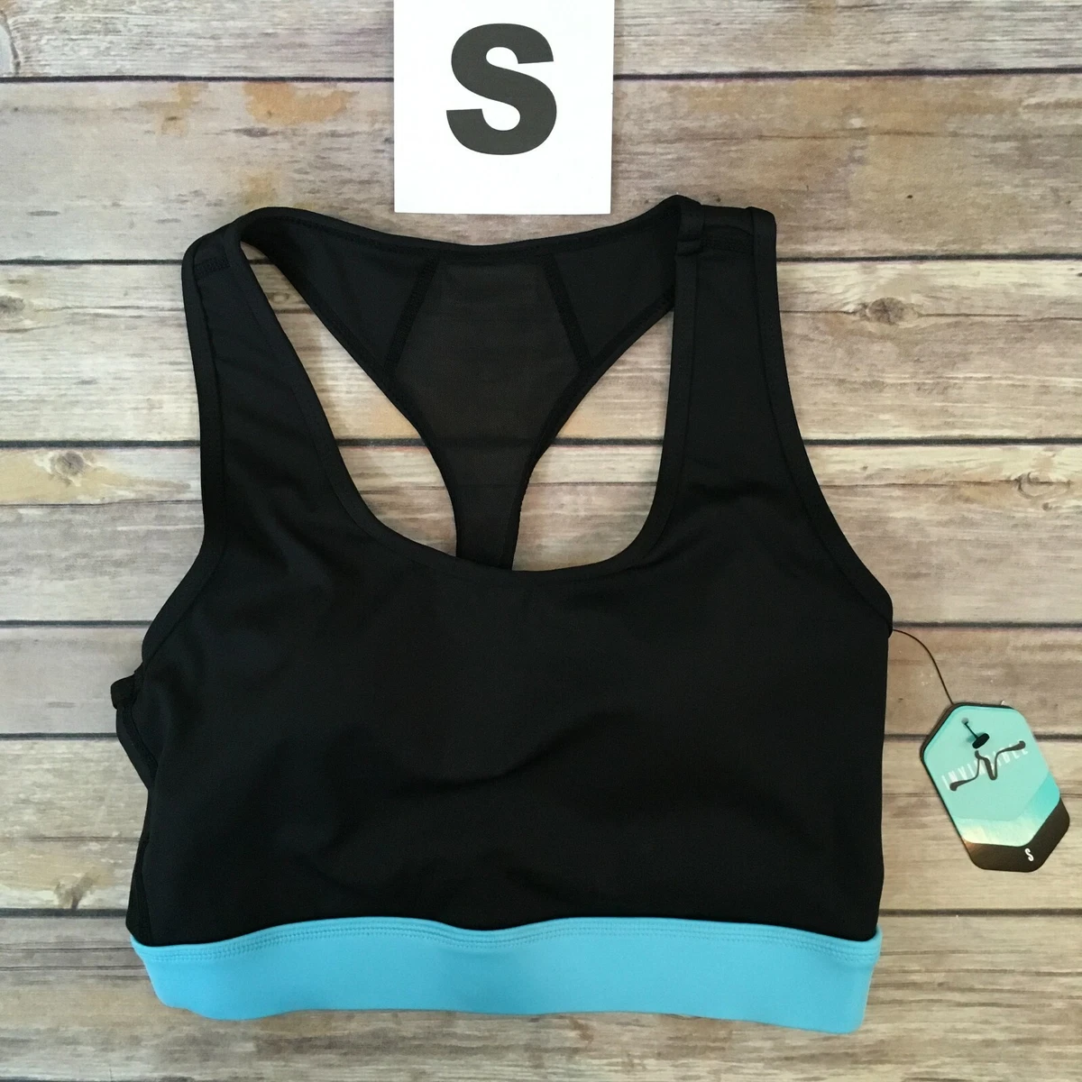 SMALL LuLaRoe INVINCIBLE Sports Bra 34 BLACK BLUE Rise