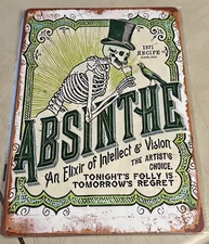 ABSINTHE (Skeleton) / Tin Metal Rustic Sign 8 in x 12 in / Sealed NEW!!
