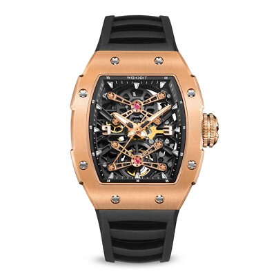WISHDOIT PIRATE Captain Kidd Gold Black Uhr Automat Skeleton Dial Aluminium