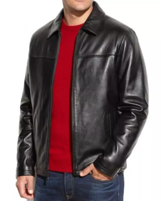Men's Black Classic Shirt Style Leather Biker Jacket Soft Lambskin Handmade Coat