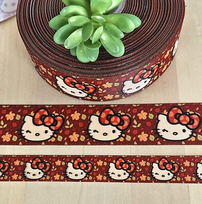 7/8 & 1.5'' (1 YD) Hello Kitty Thanksgiving Ribbon Halloween Fall Leaves Hair Bow