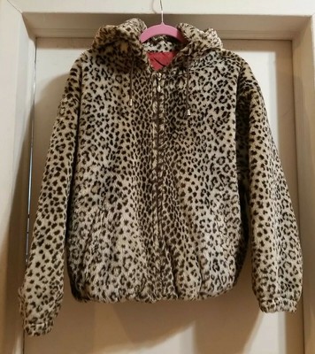 leopard print fur coat with hood