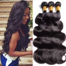  Unprocessed Virgin Human Hair Natural Black Body Wave Sew In 1 or 3 Bundles 