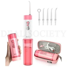 Water Flosser Oral Irrigator Portable Water Teeth Cleaning Pick 5 Tips - Pink