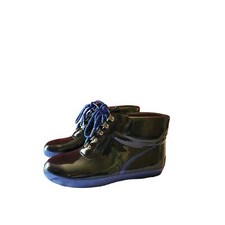 Vintage Lands End Rubber Rain Boots Women s Ankle High Black/ Blue -Size 9