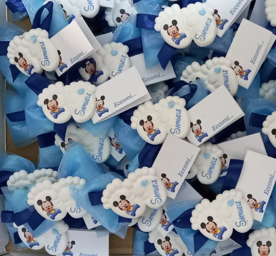 bomboniera nascita Topolino Piedini Segnaposto Battesimo Nome Bimbo  - Image 2 of 2