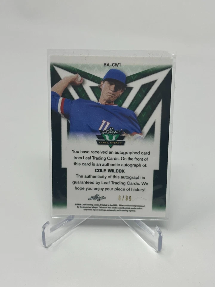 2020 Leaf Valiant Cole Wilcox Auto Rookie RC Card #BA-CW1  #8/99 - Image 2 of 2