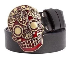Gold Red Sugar Skull Belt Buckle Metal BU139 Belt Not Included 