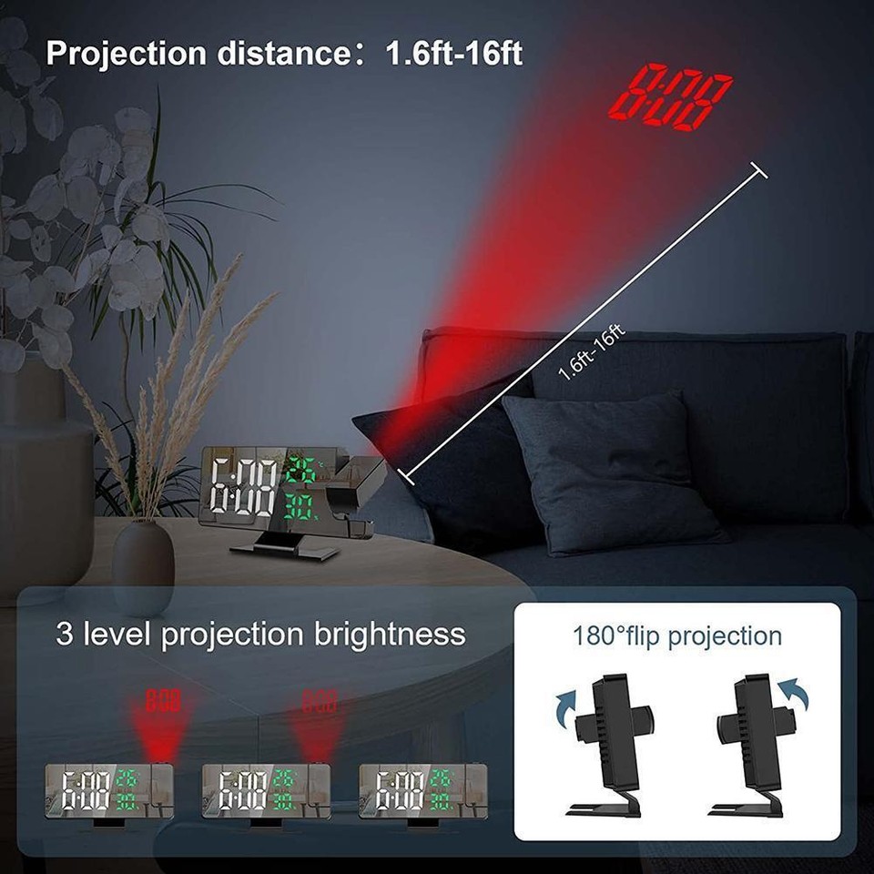 Digital LED Projection Alarm Clock Temperature Date Snooze Project