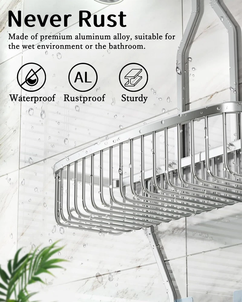 Shower Caddy Hanging Bathroom Organizer over Head Long Rack for Tall Showerhead