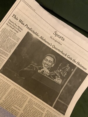 Bryce Young 2021 Heisman Trophy Winner Alabama Crimson Tide NY Times Newspaper