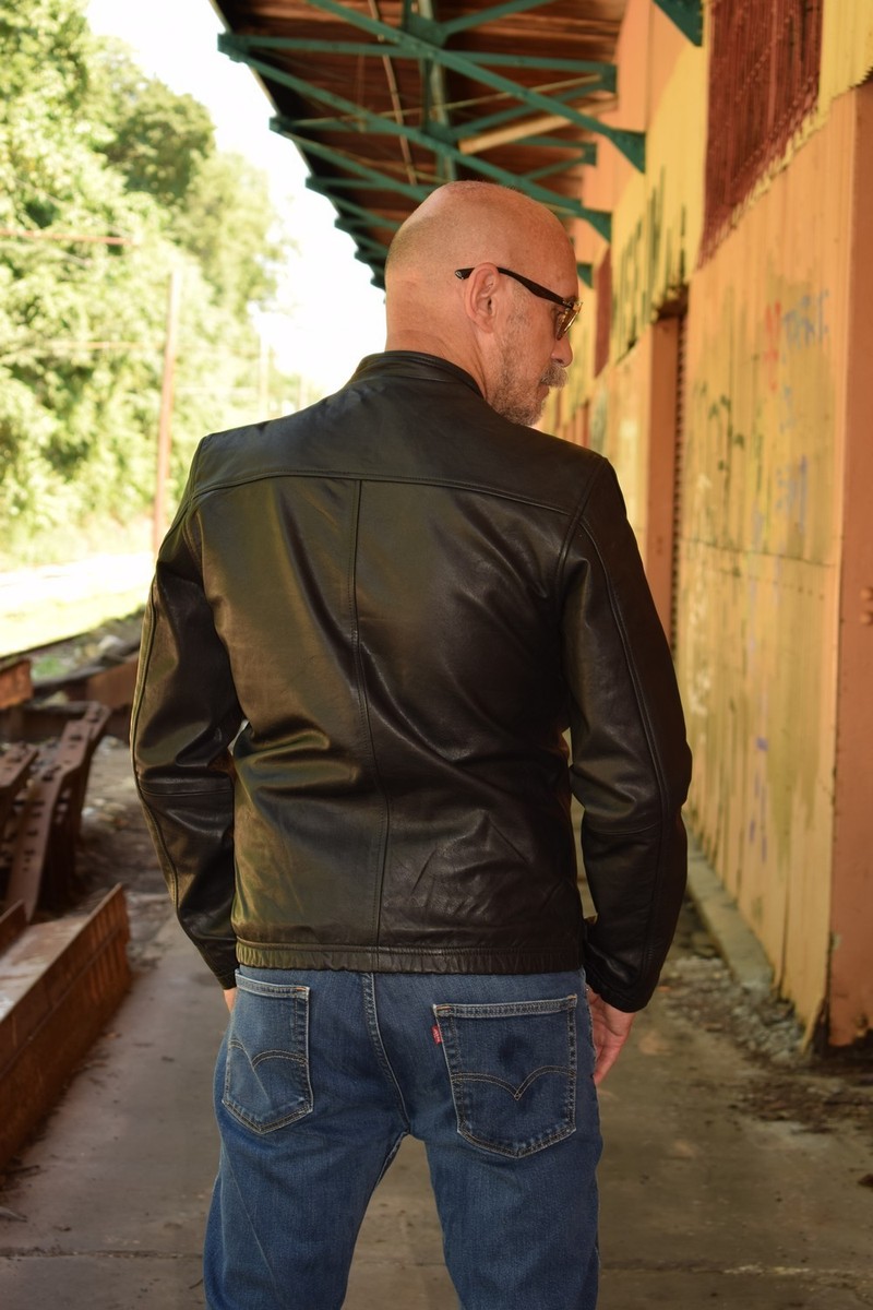 WICKED STOCK Mens Basic Leather Jacket Black Cafe' Racer WICKED STOCK Mens Basic Leather Jacket Black Cafe' Racer