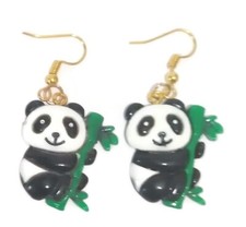 PANDA ON VINE Wire Drop Earrings Jewelry with Gold Hooks Girl Accessory SALE