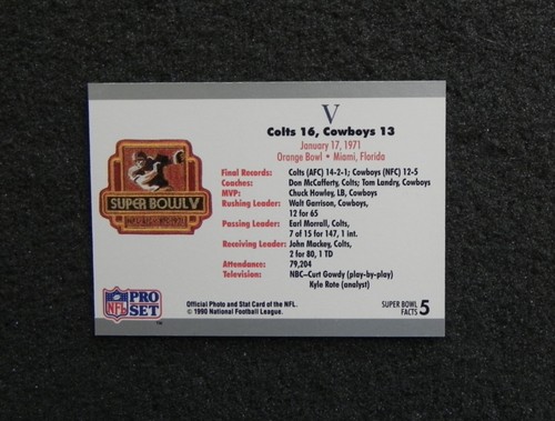 1990 PRO SET SUPER BOWL V_Ricevi la carta esatta dei fatti del Super Bowl #5 - Foto 3 di 3