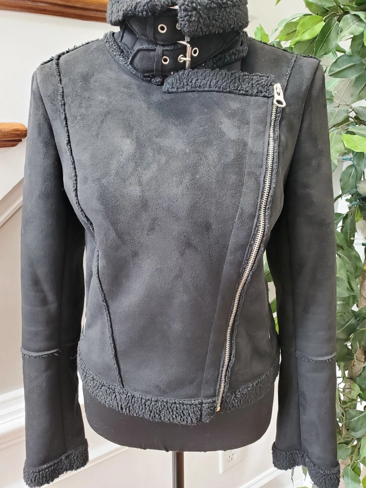 Chaqueta informal Coffee Shop para mujer negra 100 % poliéster manga larga cremallera completa S Foto 2 de 4