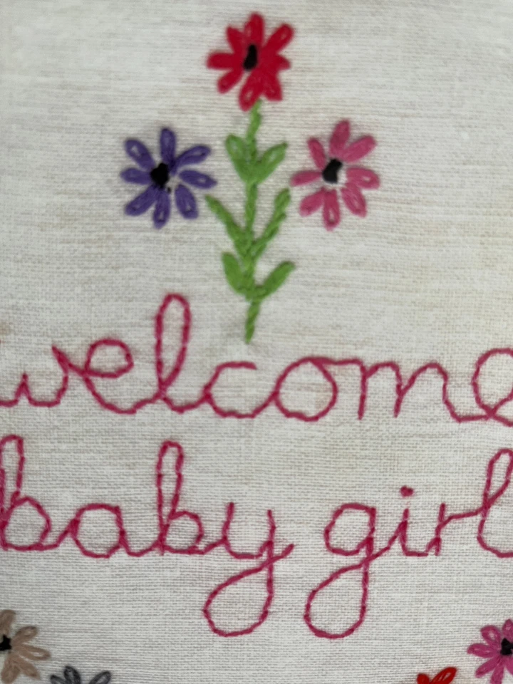 WELCOME BABY GIRL CARD; VINTAGE STYLE; MULTI/CREAM EMBROIDERY; VINTAGE;DAISIES - Image 4 of 4