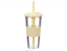 Drink Coffee Cup With Straw Double Wall Soda Ice Cream Plastic Tea Mug 700ml