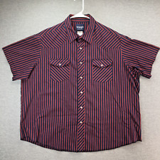 Wrangler Western Shirt Mens 2XL XXL Pearl Snap Short Sleeve Red Blue Stripe