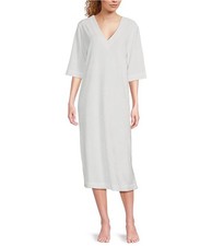 NWt Barefoot Dreams S-M Cozy Terry Double V-Neck Caftan White 131034