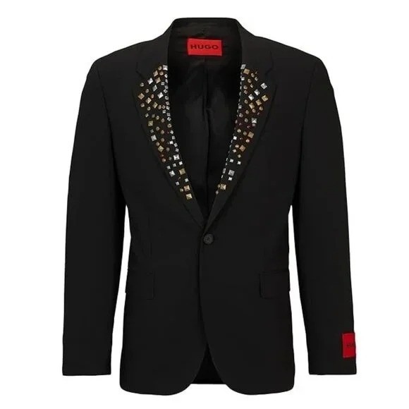 NWT HUGO BOSS Hannes241 F1X Men’s Slim-Fit Jacket Studded Lapels Black Size 44R