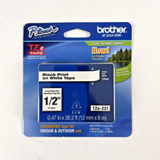 NEW Genuine Brother TZe-231 P-Touch Label Tape Black on White 12mm 8m FREE SHIP