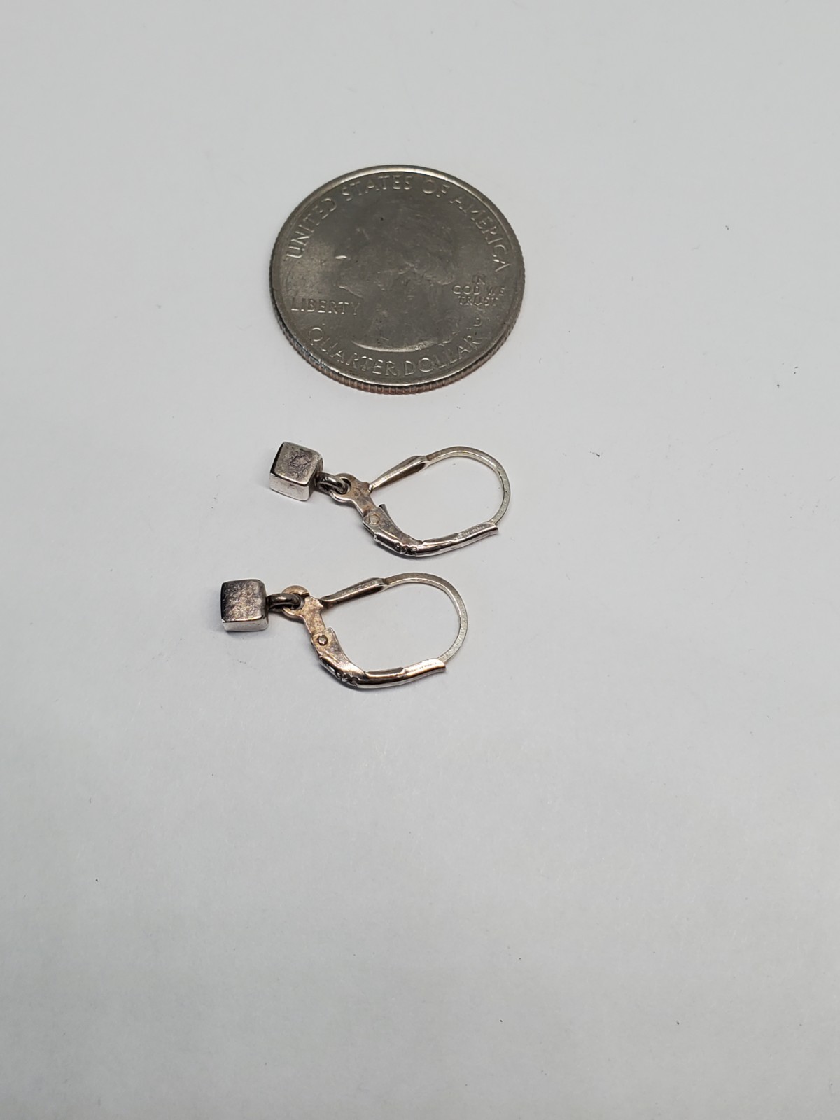 Sterling Silver Cube Dangle Leverback Earrings 925 - image 5