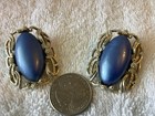 Vintage Sarah Coventry Clip On Earrings Blue Cabochon Ornate Silver Tone Avon