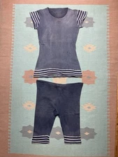 Vintage 1920s cotton swim suit 2 piece faded blue striped antique Men’s medium