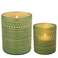 Windlicht Nelle GrüN 2Er Set 10 12,5 Cm Teelichthalter Kerzenhalter Rund Edel
