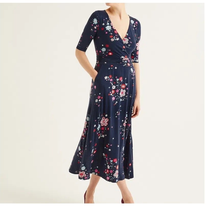 Boden Carrie Jersey Midi Floral Navy Dress