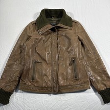 Eddie Bauer Soft Lamb Leather Jacket Ribbed Knit Collar Women s Large